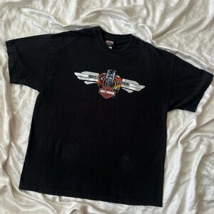 Vintage Y2K 2004 Harley Davidson Grunge Punk black and red tee Biker Streetwear